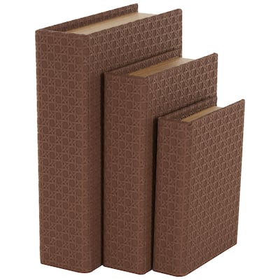 Faux Leather Book Shaped Decorative Box - Set of 3 Brown, Cream, Black, Copper - Roche River Decor