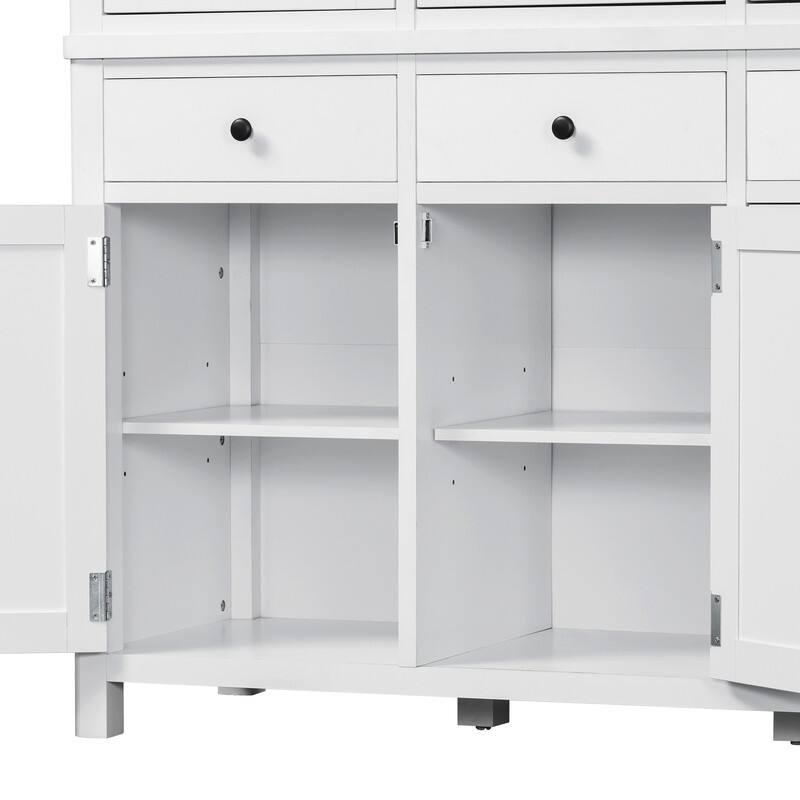 Farmhouse 74.8"Tall Freestanding Kitchen Pantry with Door Shelves,Adjustable Shelves, Pull-out Trays and Drawers