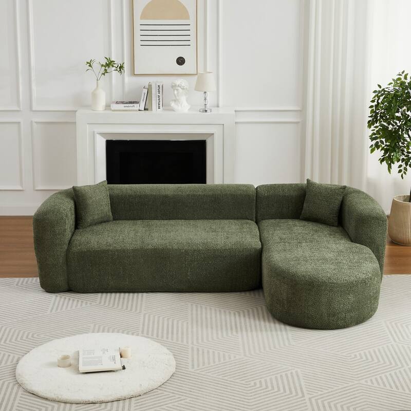 109.4" L-Shaped Chenille Boneless Sectional Sofa with Two Throw Pillows