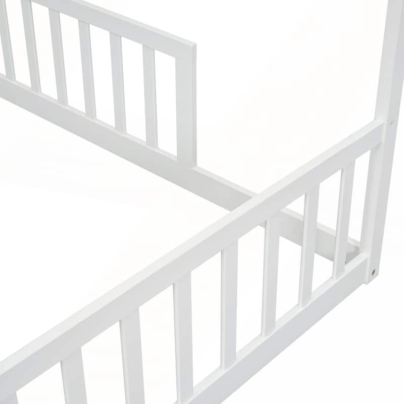 Double Twin House-Style Floor Bed with Fence
