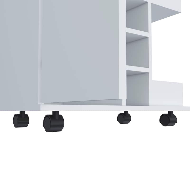 Bar Cart, Four Casters, Six Wine Cubbies, Single Door Cabinet