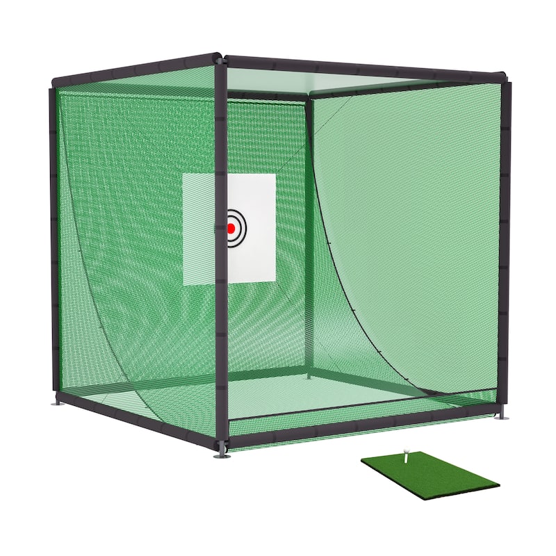 10'x10'x10' Golf Practice Cage - Metal Frame Hitting Net for Backyard or Indoor Simulator Use - 118.11"L x 118.11"W x 118.11"H