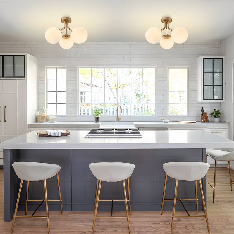 Starsky 3-light 18in. Modern Sputnik Ceiling Light Frosted Globe Glass Bubble Semi Flush Mount