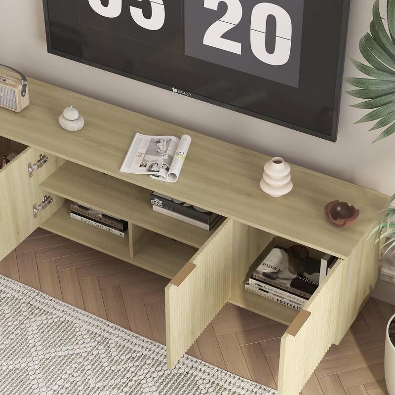 Fluted TV Stand with Storage Cabinet, TV Console Entertainment Center for 55+ Inch