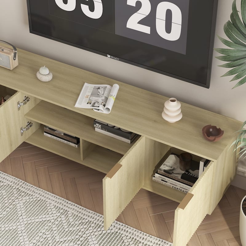 Wood Modern TV Stand Fluted 68", Entertainment Center with Storage Doors, TV Console Media Cabinet, for 55+ Inch TV