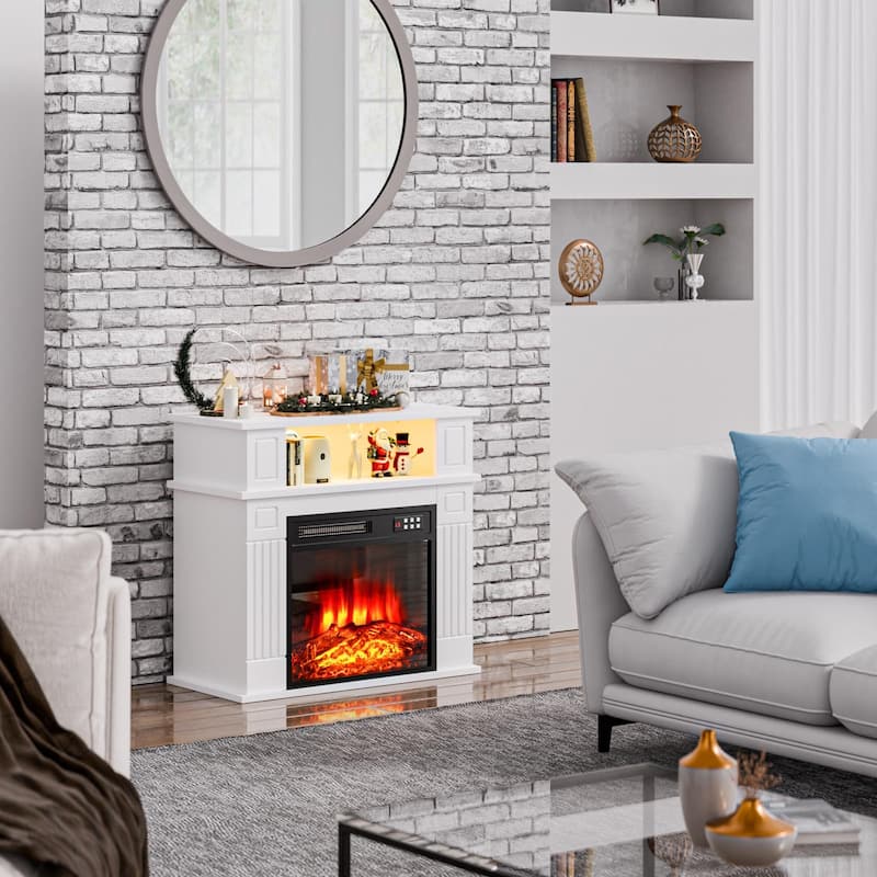 BOSSIN 28" Electric Fireplace with Mantel, 18 inch Electric Fireplace Insert,Freestanding Mantel Fireplace with Storage Shelf