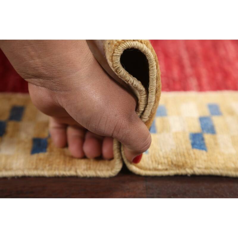 Bordered Gabbeh Kashkoli Oriental Wool Runner Rug Hand-knotted Carpet - 2'8" x 9'10"