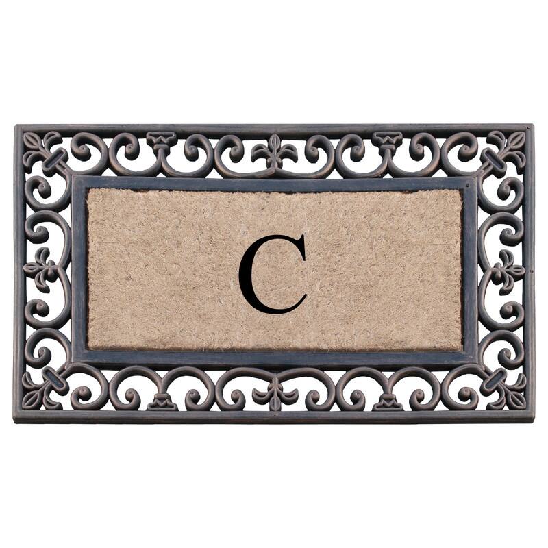 A1HC Natural Coir and Rubber Classic Paisley Border Bronze Monogrammed Doormat - 18"X30" - Monogrammed C