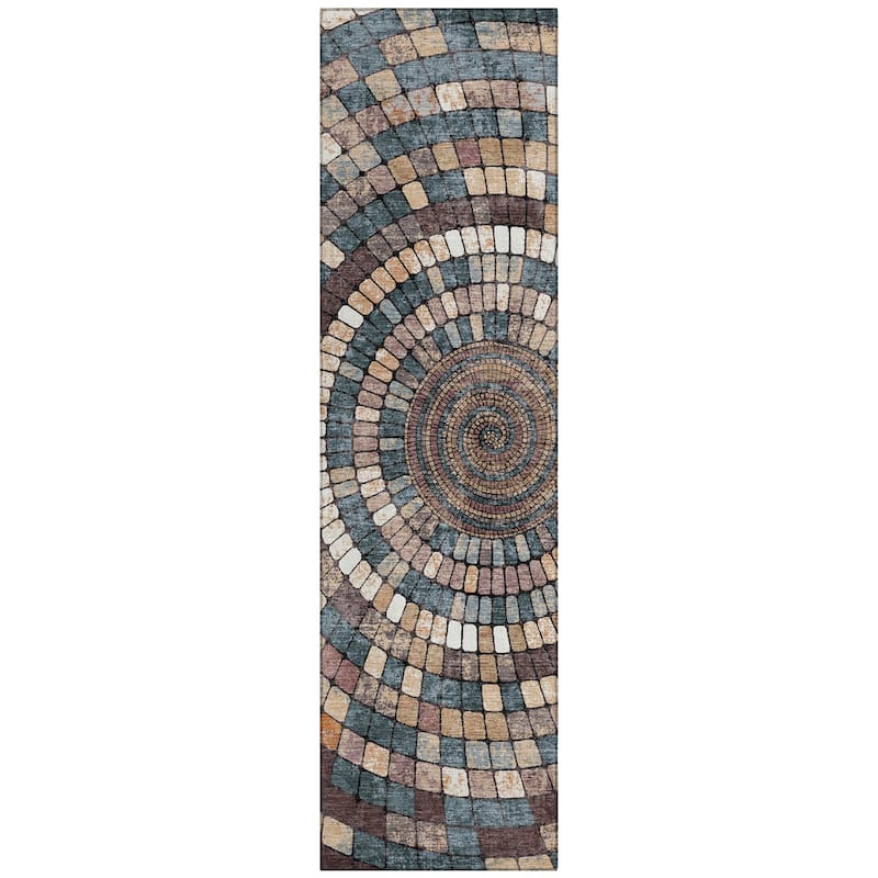 Machine Washable Indoor/Outdoor Contemporary Pinwheel Chantille Rug