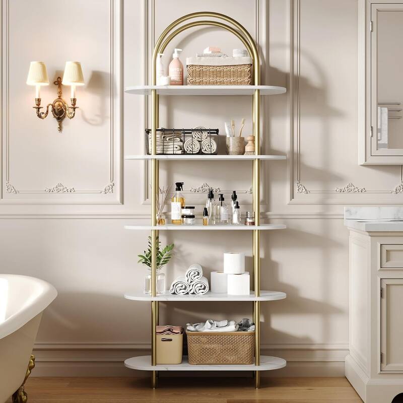 5-Tier Freestanding Metal Frame Bookcase. Open Storage Rack for Living Room, Bedroom - N/A