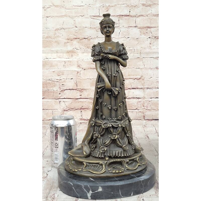 Art Deco Bronze Sculpture Of Queen In Floral Dress - Female Figure By Milo