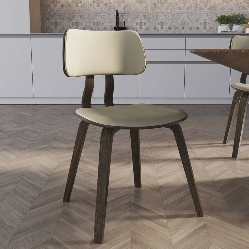 Clivo Leather Dining Chair with Open-Back and Poplar Wood Legs for Kitchen or Dining Room Set of 2