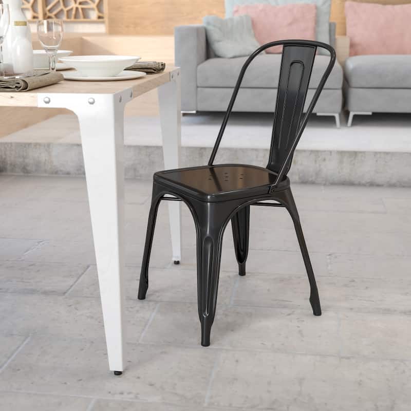 Metal Indoor-Outdoor Stackable Chair - Black