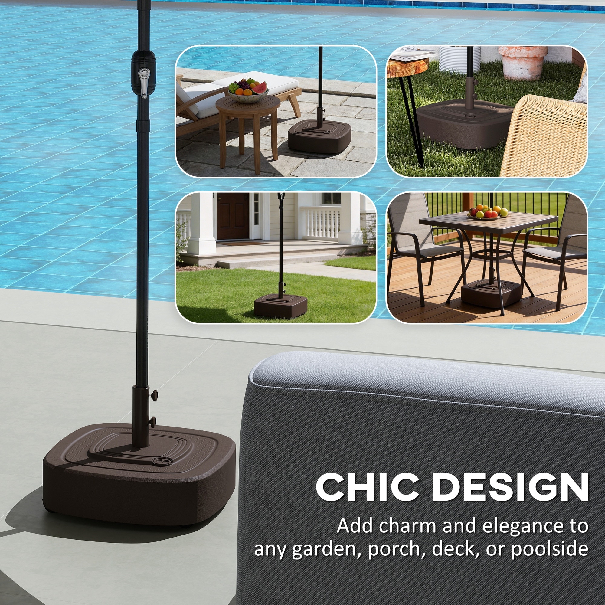 110 lbs patio umbrella base US Weight Premium 50 Pound Prefilled for Table Bronze square tabletop to keep items you need within reach 110 LB Composite Umbrella Base