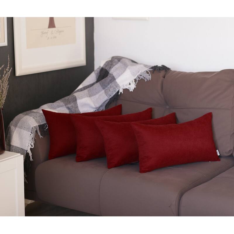 Solid-color Decorative Lumbar Throw Pillow Covers (Set of 4) - Wine