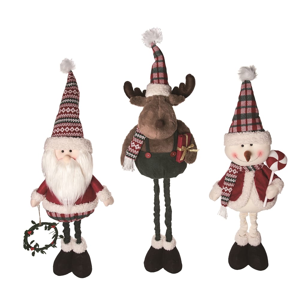 Transpac Plush Telescoping Plaid Christmas Crew Set of 3 Christmas Home Decorations
