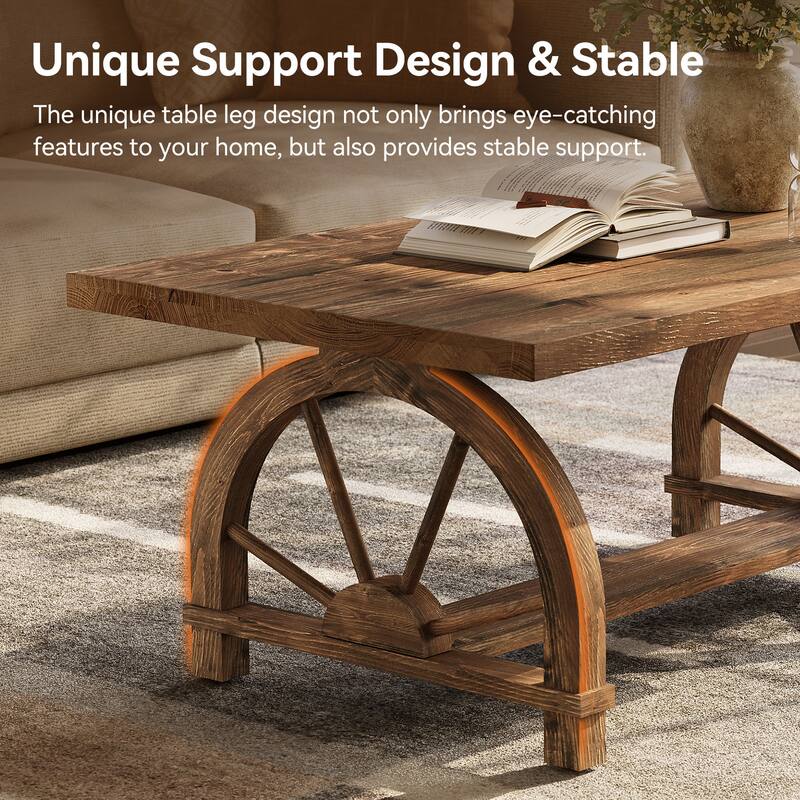 Solid Wood Coffee Table Rectangular Center Table for Living Room