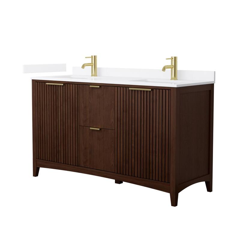 Wyndham Collection WCF9191-60D-QTZ-UNSMXX Palmilla 60" Free Standing - Dark Walnut / White Quartz Top / Brushed Gold