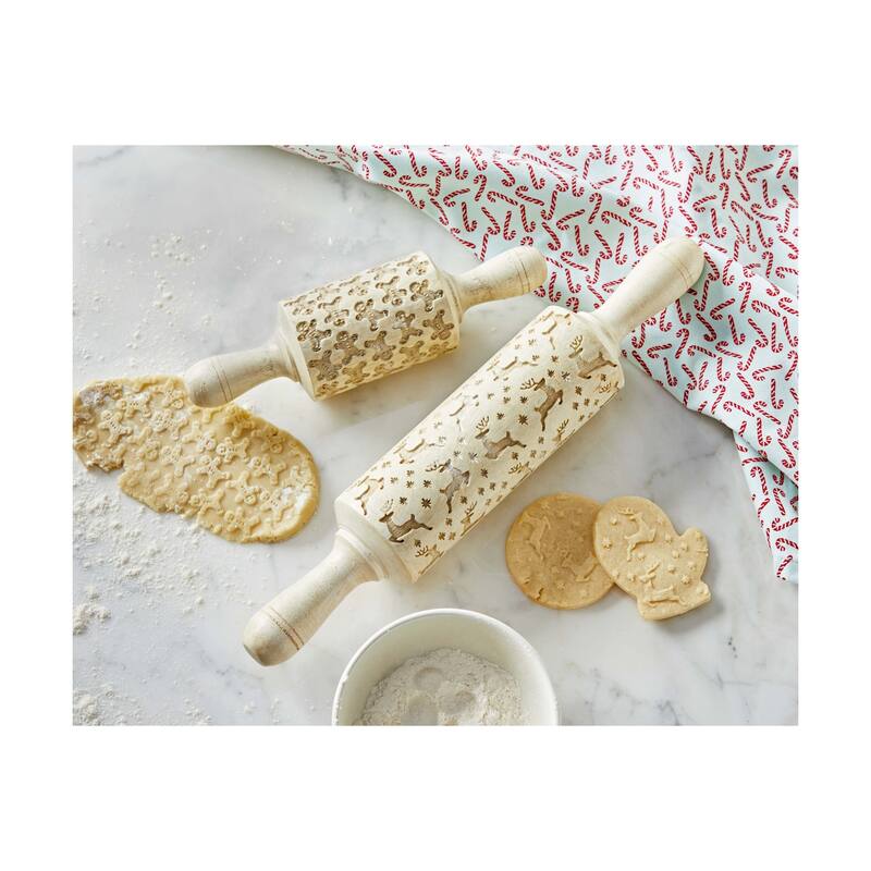 Gingerbread Man Kids Rolling Pin - Handled Baking Accessory for Christmas - Multicolor Wooden Design - 9" Long