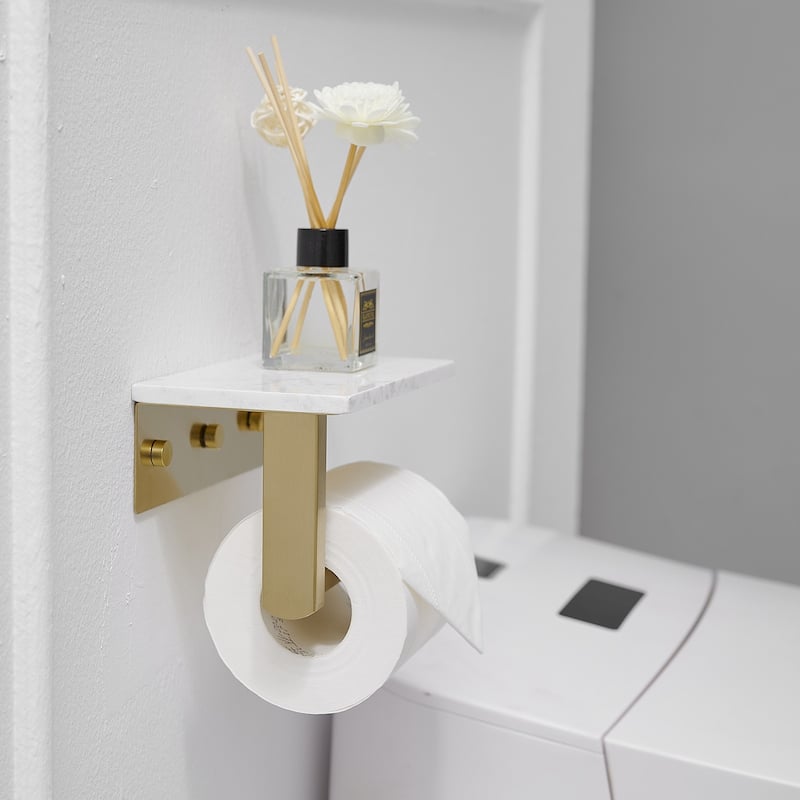 Toilet Paper Holder with Marble Shelf
