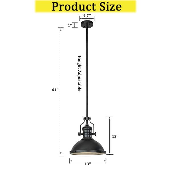dimension image slide 1 of 2, CraftHome 1-Light 13" Modern Industrial Single Dome Pendant Light