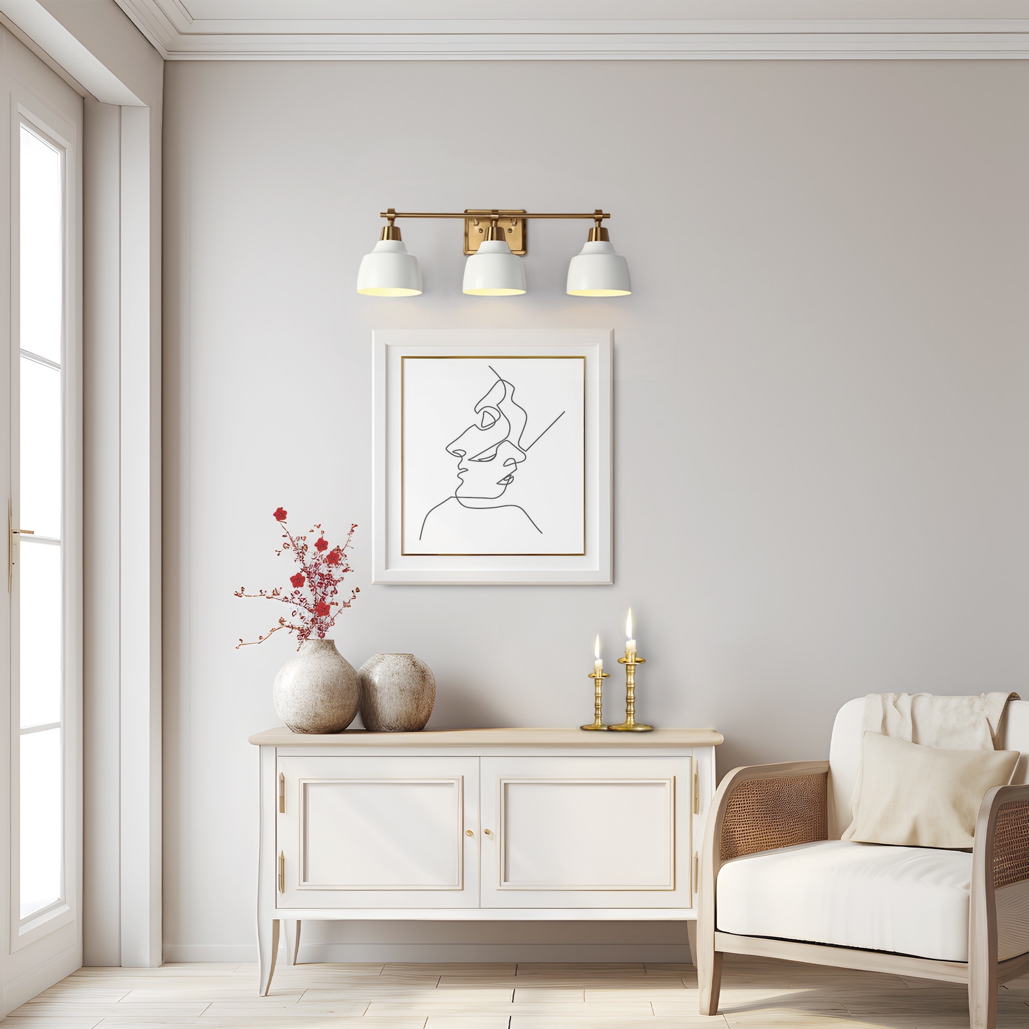 Modern 3-Light Bathroom Vanity Lights Metal Gold White Wall