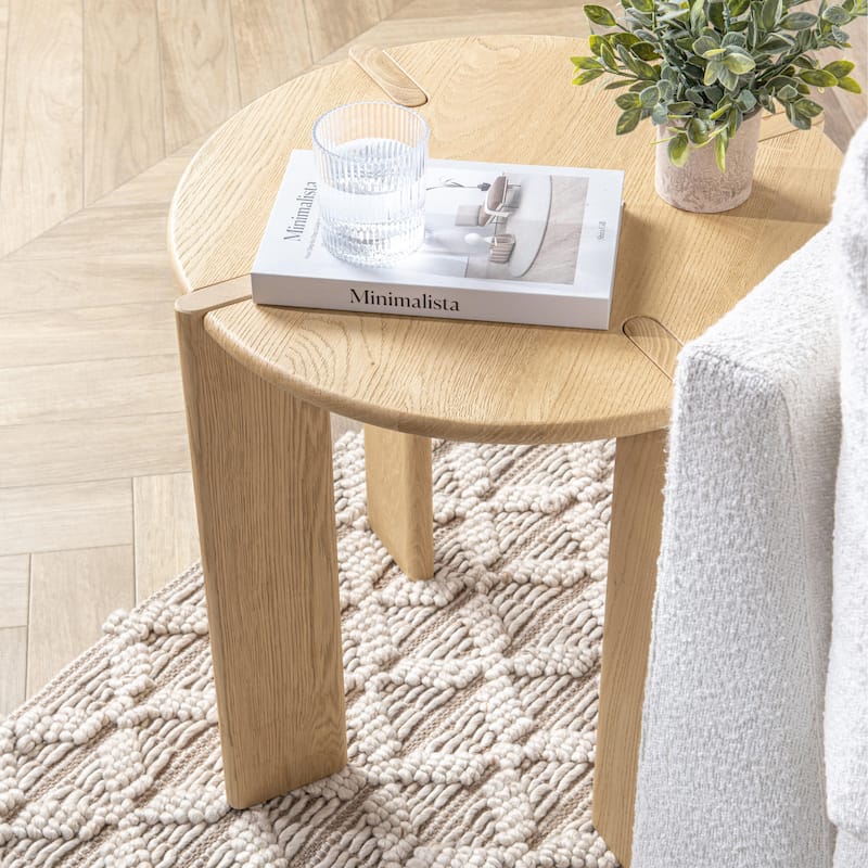 Kering Oak Wood Round End Table by Kosas Home