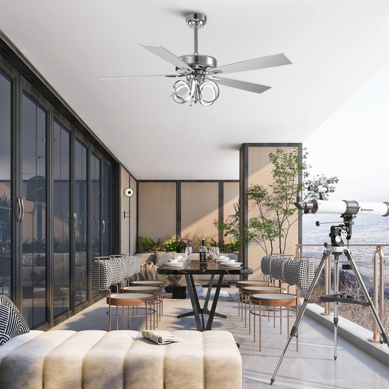 52-inch Modern Chrome Ceiling Fan with Dimmable LED Light and Reversible Motor - 52-inch W*19.3-inch H