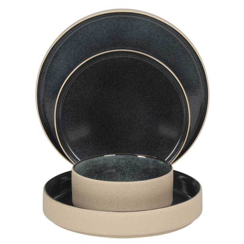 Gibson Elite Liberty Bay 16-Piece Pottery Clay Stoneware Stackable Dinnerware Set - Reactive Glaze, Service for 4
