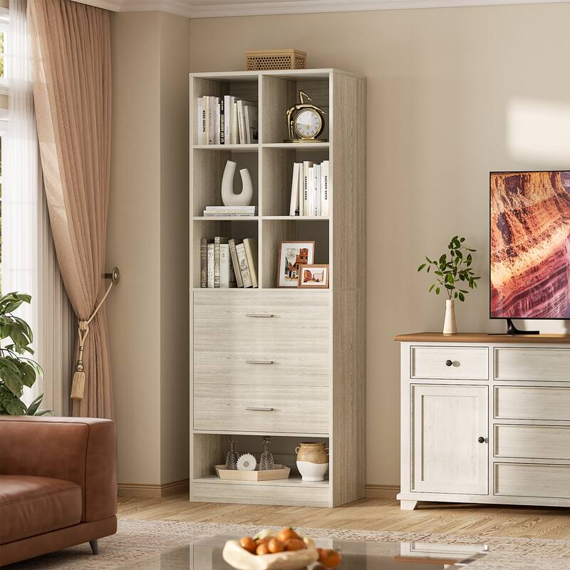 Qvella 23.6'' W Closet System with 3 Wooden Drawers and Partition Storage,Modular Closet Organizer for Walk-in/Reach-in Closet