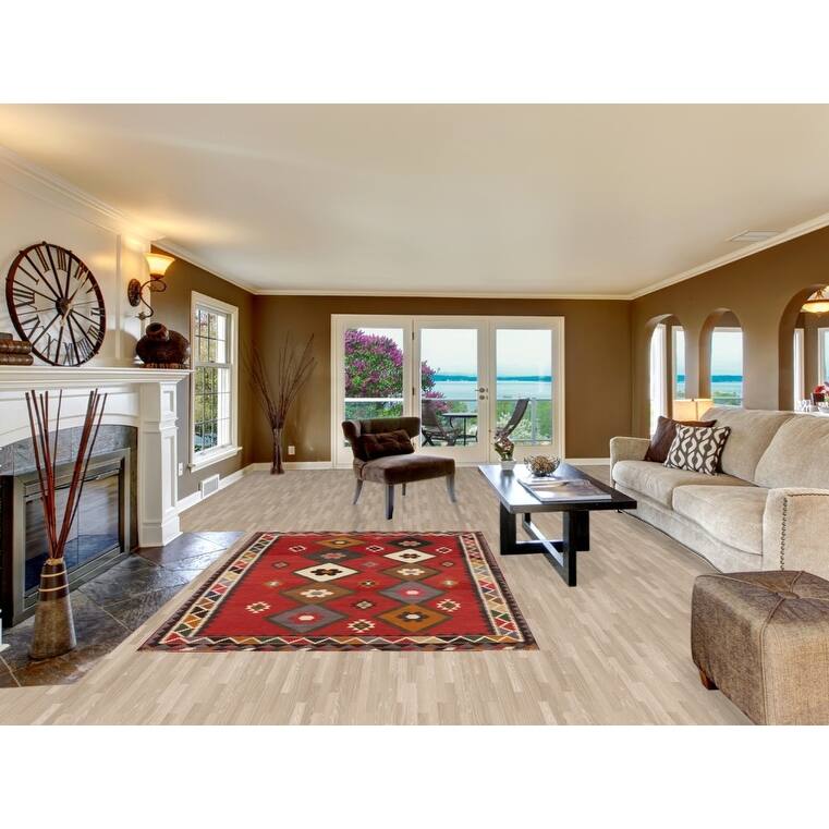 Geometric Kilim Qashqai Persian Vintage Rug Flatweave Wool Carpet - 5'4"x 8'0"