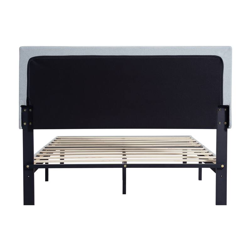 Full Size Upholstered Bed Frame Light Gray with Modern Button Tufted Headboard Wood Slat Support