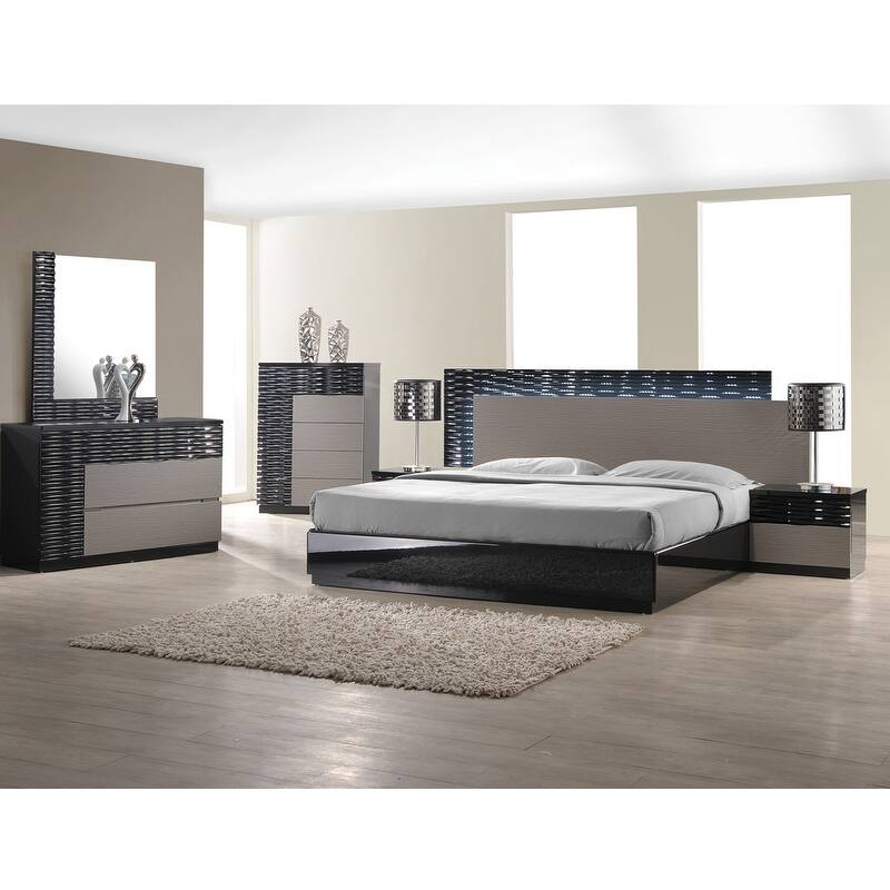 Best Master Furniture 2 Drawer Black/Zebra Grey Nightstand