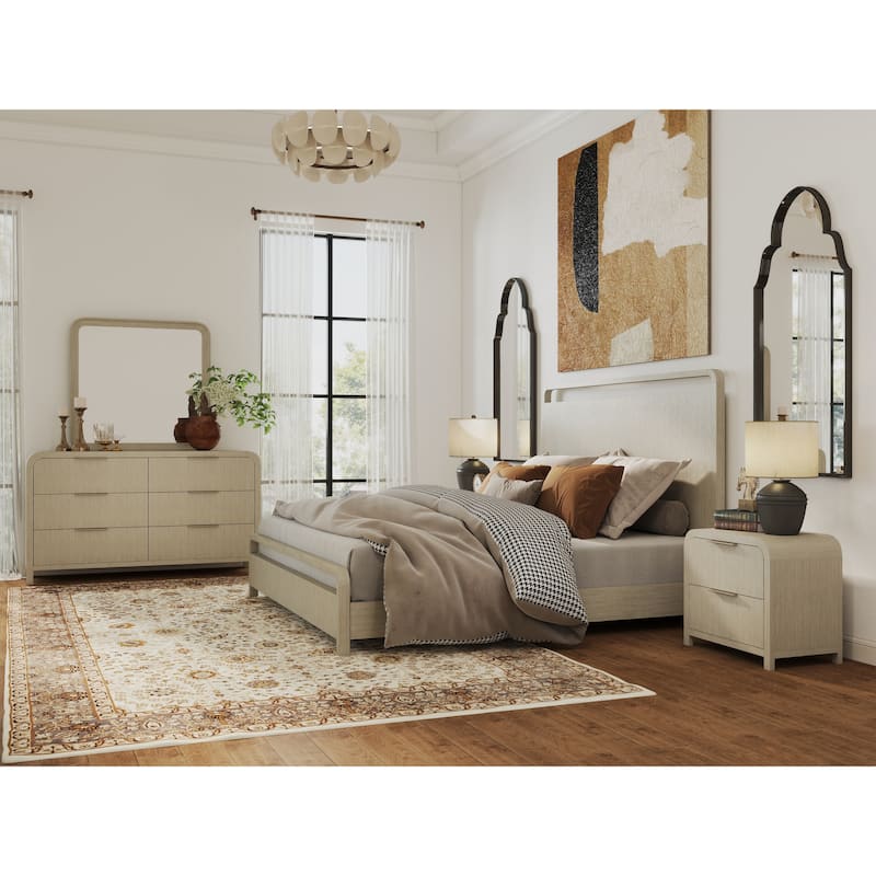 Roundhill Furniture Tavari 5-Piece Bedroom Set with Panel Bed, Dresser, Mirror, and Two Nightstands in Light Gray