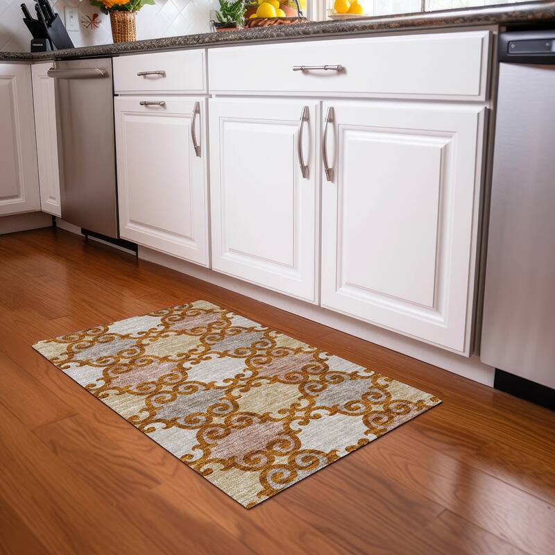 Premium Washable Super Soft Ornate Scroll Mayfield Rug - Terracotta - 1'8" x 2'6"