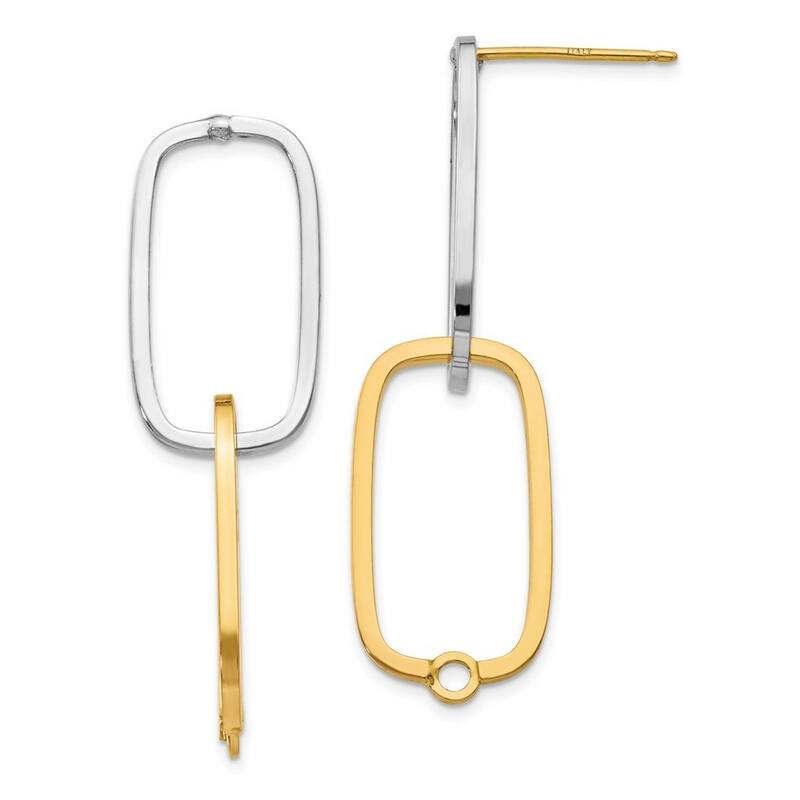 Curata 14k Two tone Gold Double Rectangle Post Earrings - 25.1x14mm