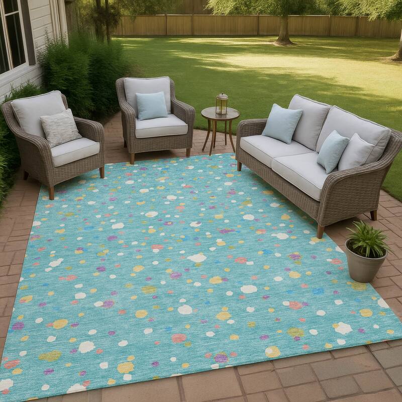 Machine Washable Indoor/ Outdoor Contemporary Sheinelle Chantille Rug - Teal - 10' x 14'