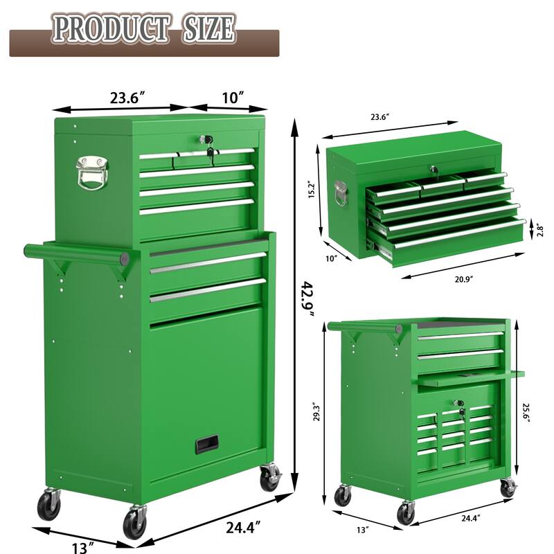 8-Drawer Rolling Tool Chest & Removable Tool Box Organizer with Lock