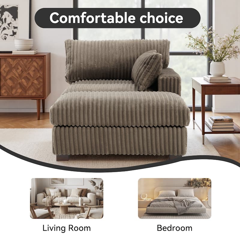 Modren Plush Upholstered Coner Chair and Ottoman Set