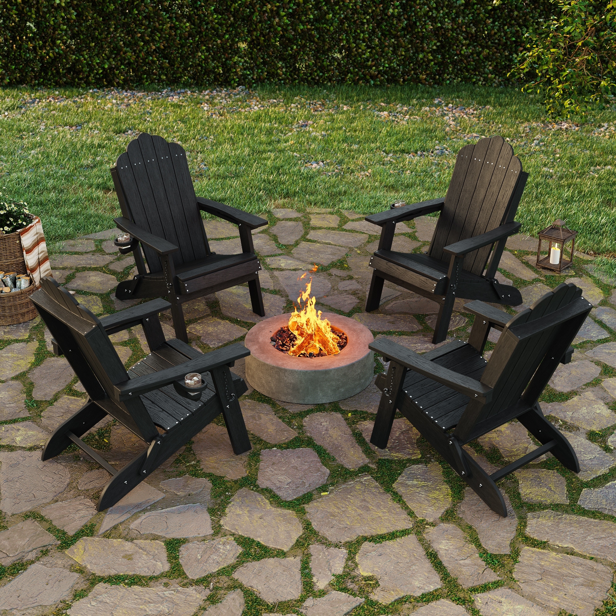 BONOSUKI Foldable HDPE Adirondack Chair All-Weather W/ Cup Holder
