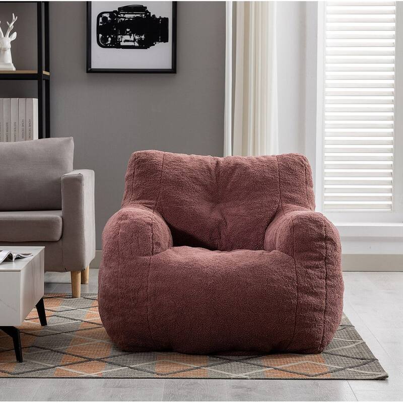 Soft Teddy Cloth Bean Bag Chair Tufted Foam Filling