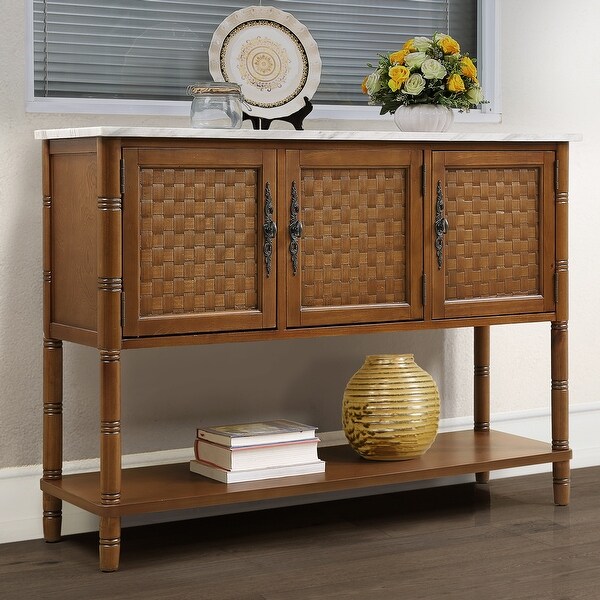 Farmhouse Style Entryway Console Table with Faux Stone Top with 3