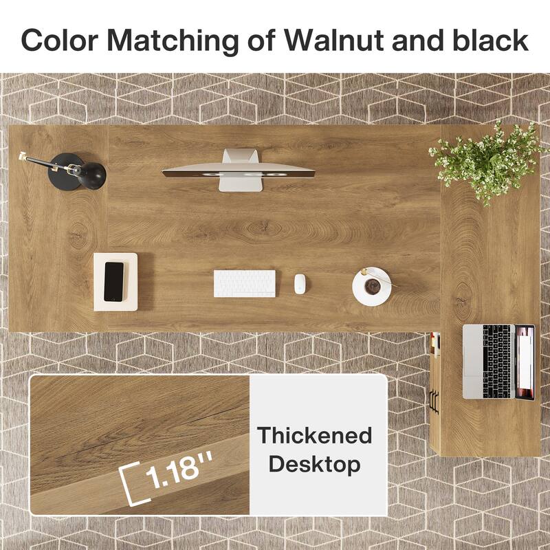 L-shaped Executive Computer Desk with Drawers and Lateral File Cabinet for Office