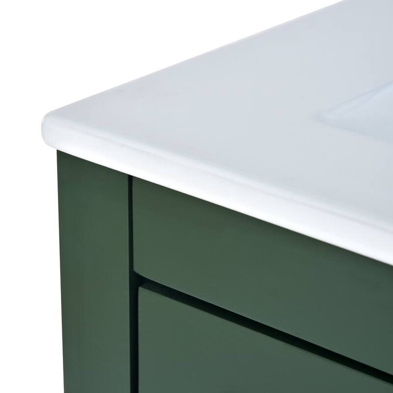 GDFStudio - Halcyon Modern Freestanding Bathroom Vanity with Ceramic Sink and Soft-Closing Storage Doors & Silver Handles