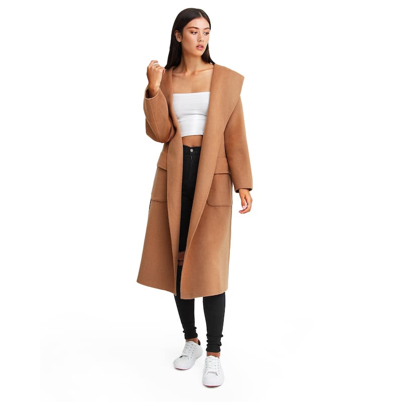 Runaway Wool Blend Robe Coat - S - Brown