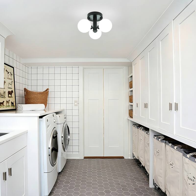 3-Light Glass Semi Flush Mount