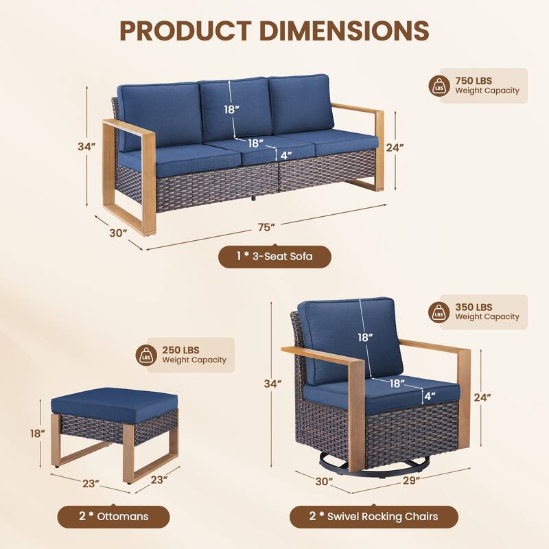 Pocassy Outdoor Sofa Patio Swivel Chair Funiture Set