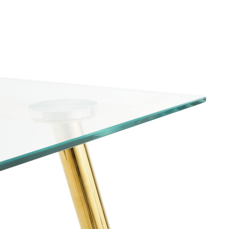 Modern Kitchen Glass Dining Table 51" Rectangular Tempered Glass Table Top, Clear Dining Table Metal Legs