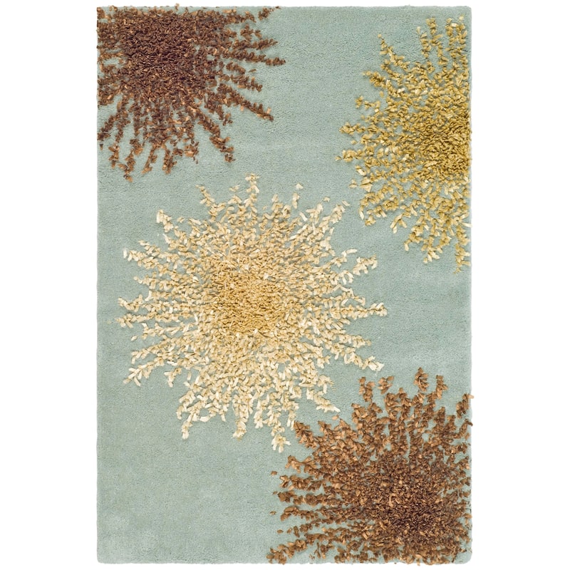 SAFAVIEH Handmade Soho Miyase Burst New Zealand Wool Rug - 2' x 3' - Light Blue/Multi