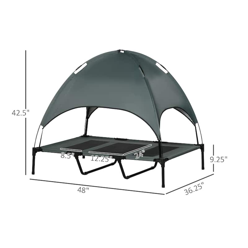 PawHut 48" x 36" Elevated Dog Cot Cooling Pet Bed With UV Protection Canopy Shade